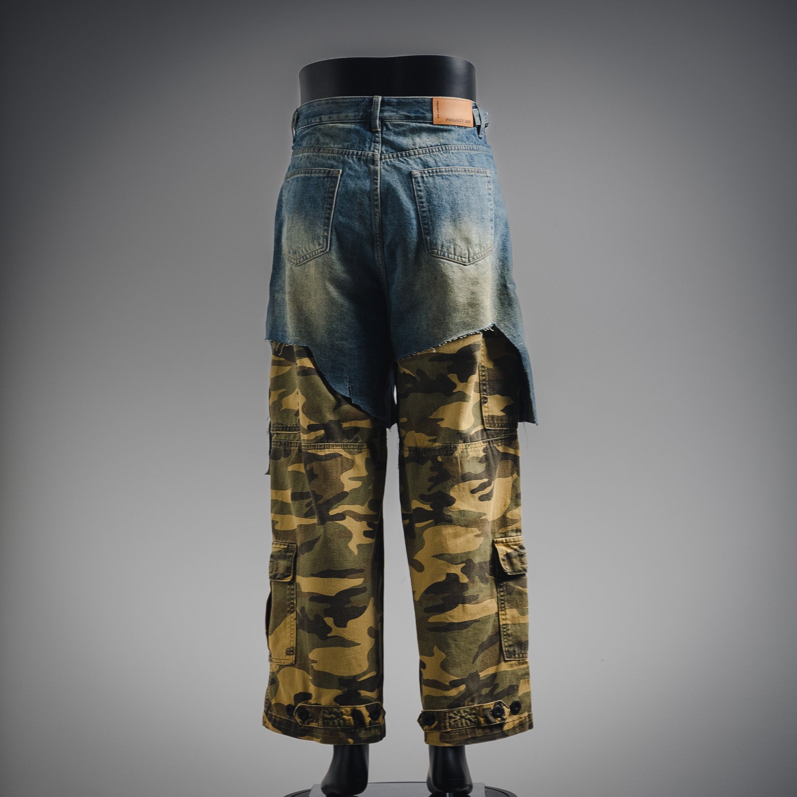 PROJEC! G/R Fake Layered Camouflage Washed Cargo Denim Jeans