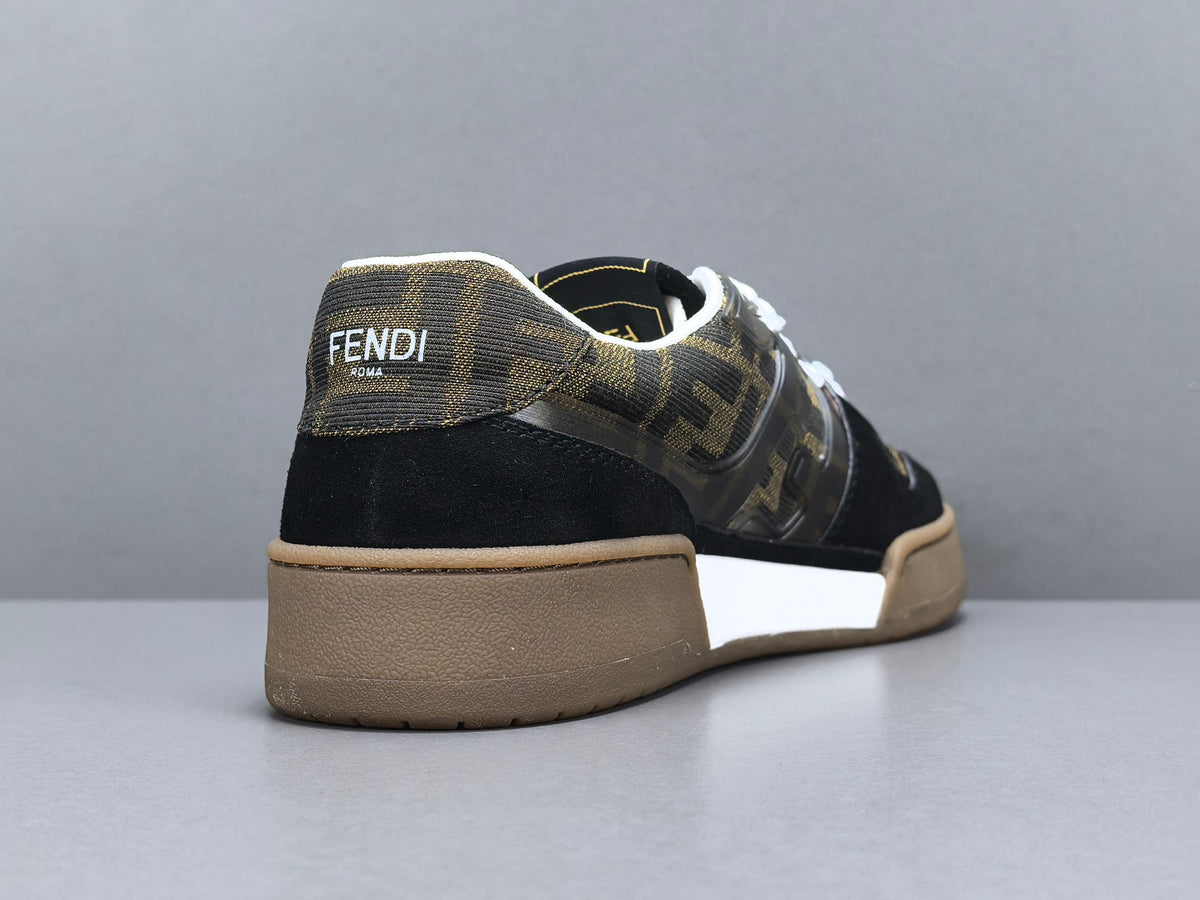 Fend! Match Sneakers Brown FF Jacquard & Black Suede Fabric Low Tops