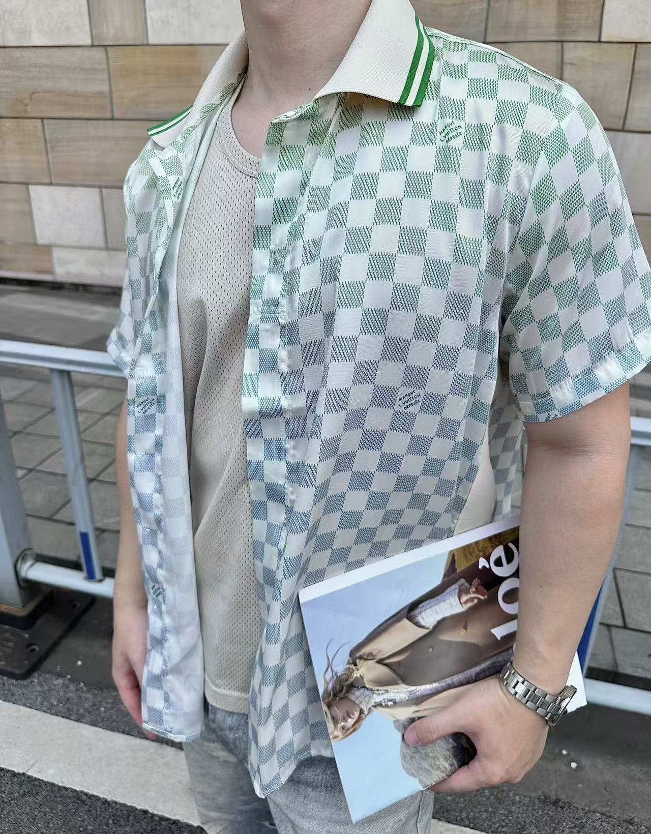 LV Damier Gradient Printed Silk & cotton Polo Short-Sleeved Shirt