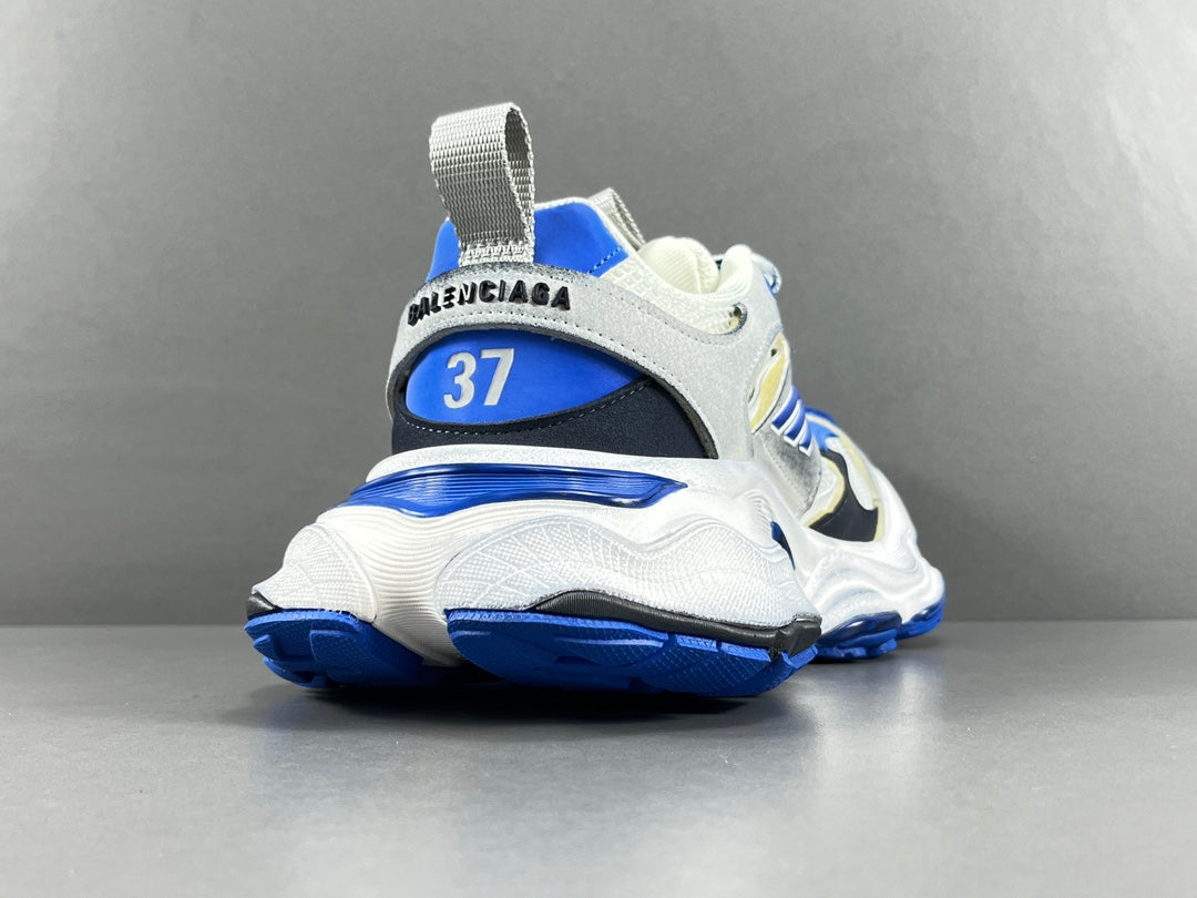 Balenciag! Cargo Round Toe Lace-Up Sneaker White & Blue
