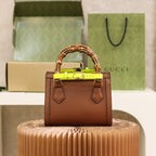 Gucc! Diana Small Tote Bag in Beige brown Leather