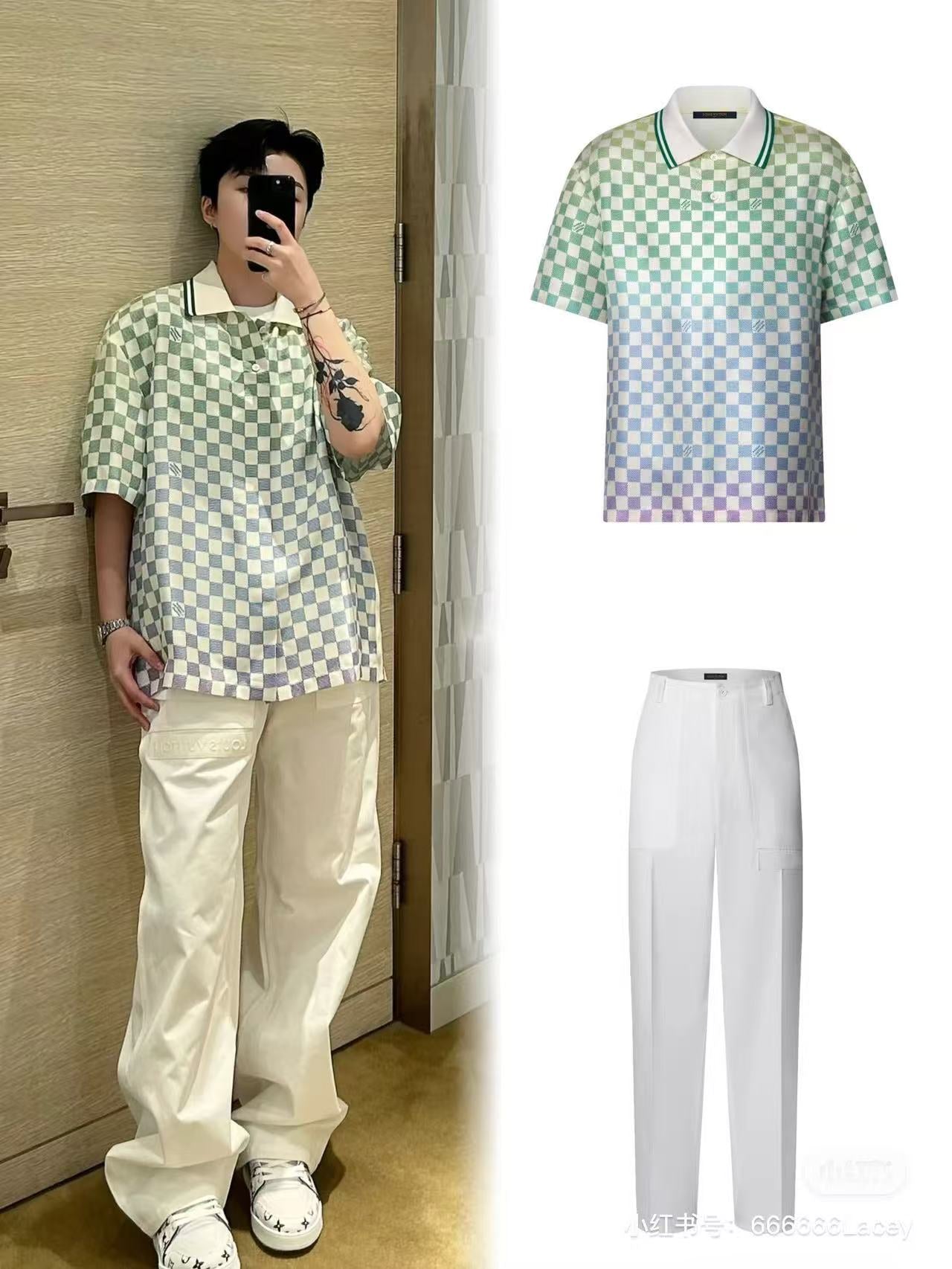 LV Damier Gradient Printed Silk & cotton Polo Short-Sleeved Shirt