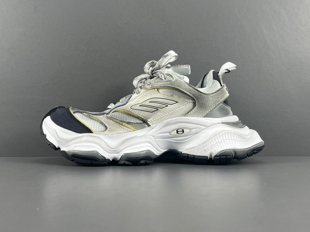 Balenciag! Cargo Round Toe Lace-Up Sneakers in White & gray