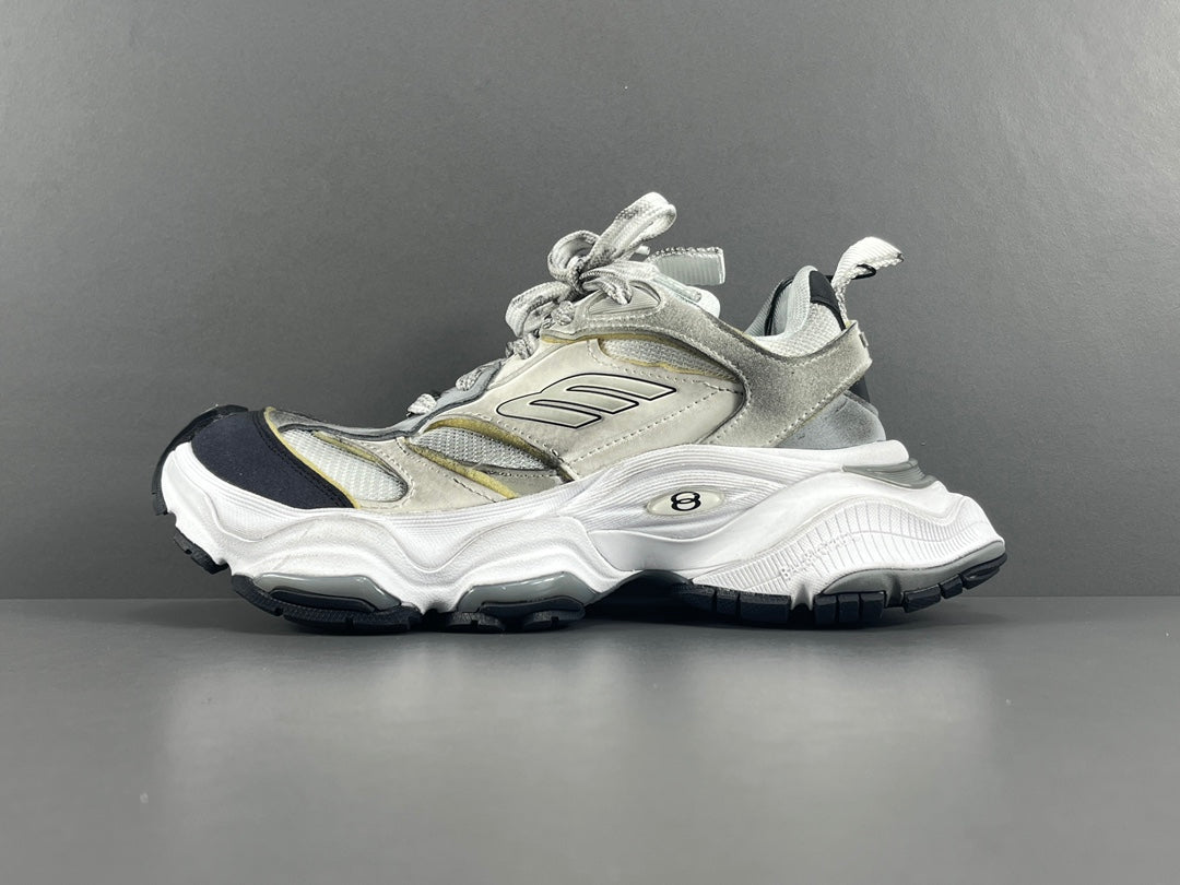 Balenciag! Cargo Round Toe Lace-Up Sneakers in White & gray