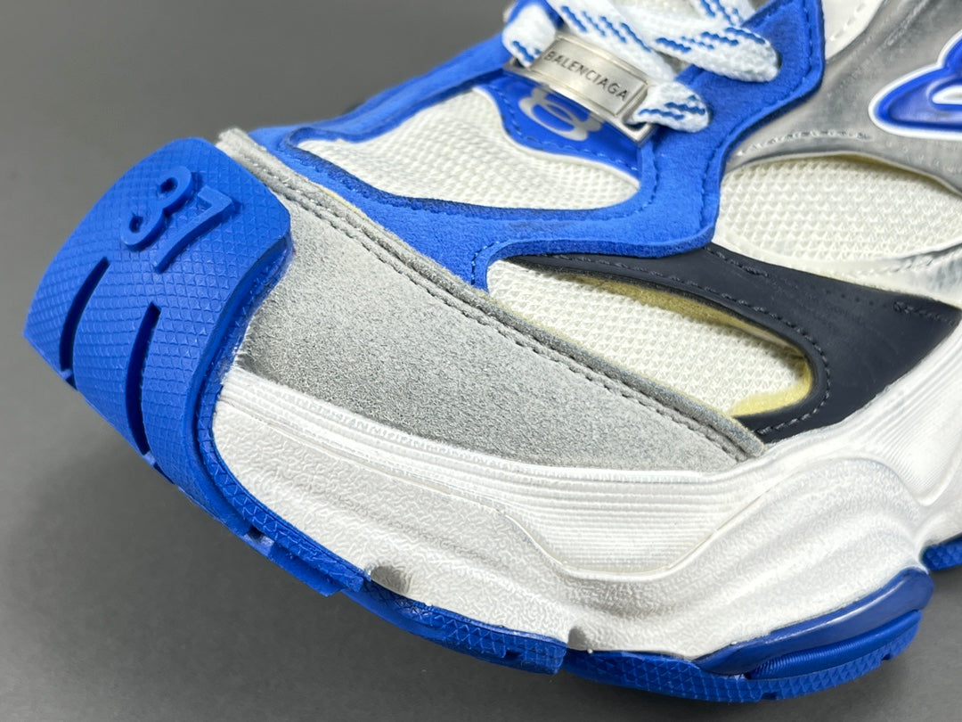Balenciag! Cargo Round Toe Lace-Up Sneaker White & Blue
