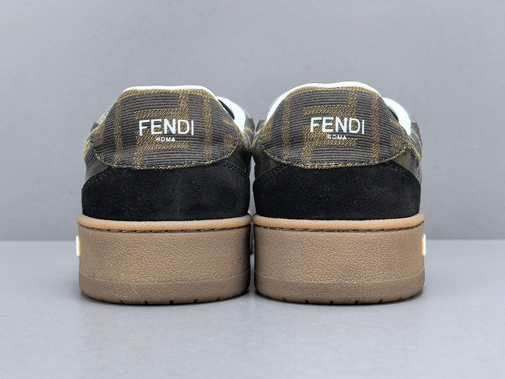 Fend! Match Sneakers Brown FF Jacquard & Black Suede Fabric Low Tops