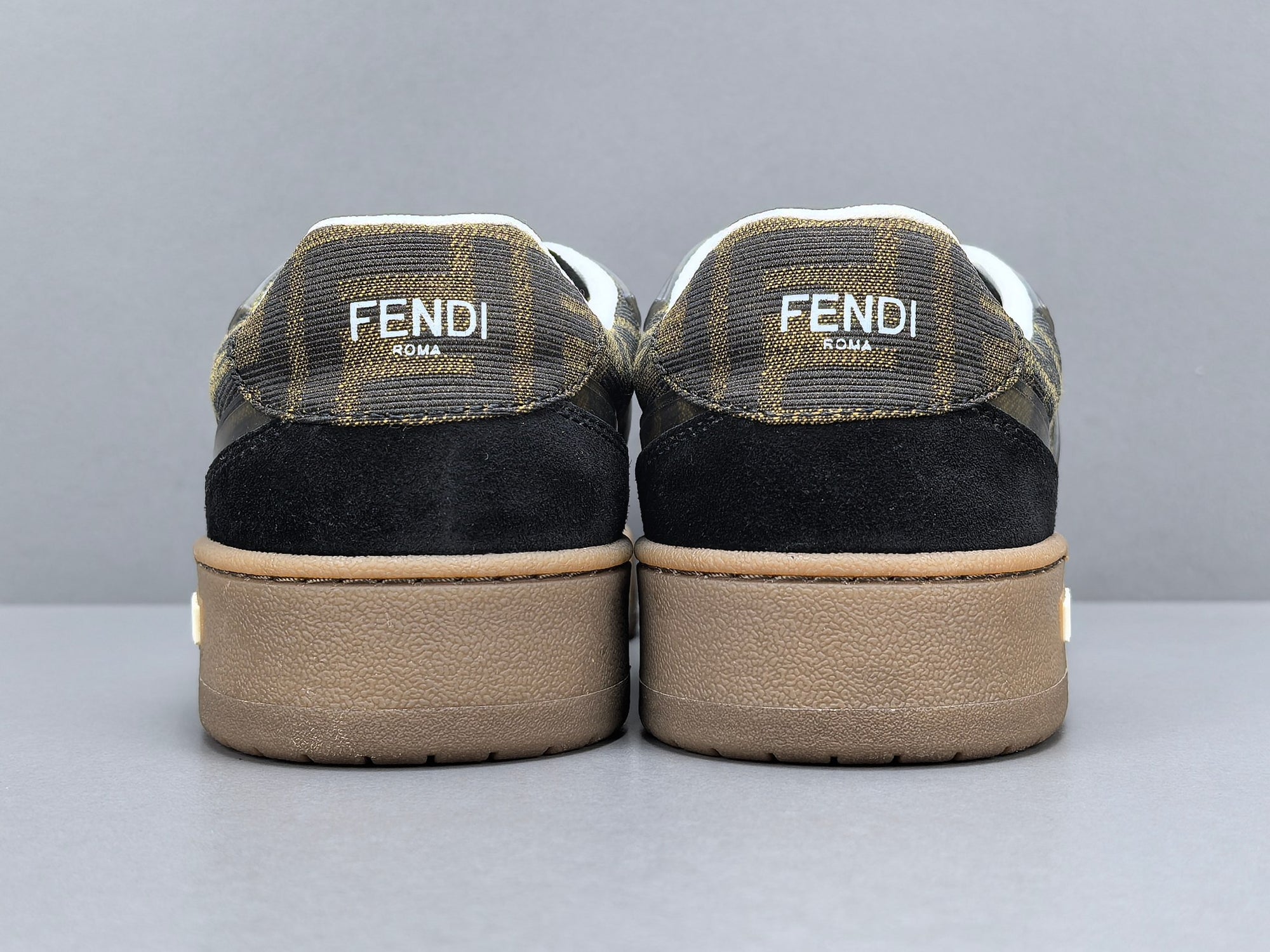 Fend! Match Sneakers Brown FF Jacquard & Black Suede Fabric Low Tops