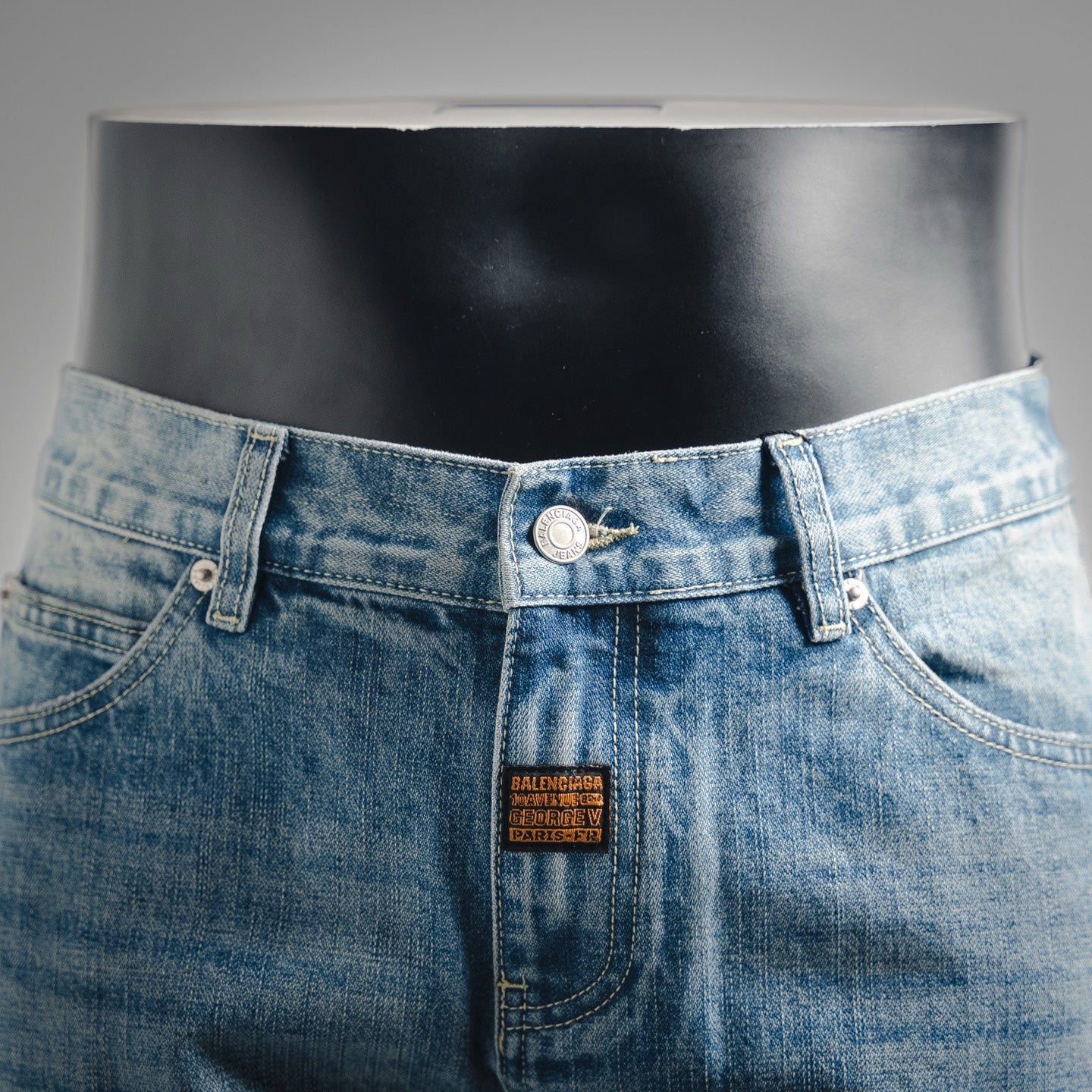 Balencia! Blue Distressed Low-Rise Wide-Leg Jeans
