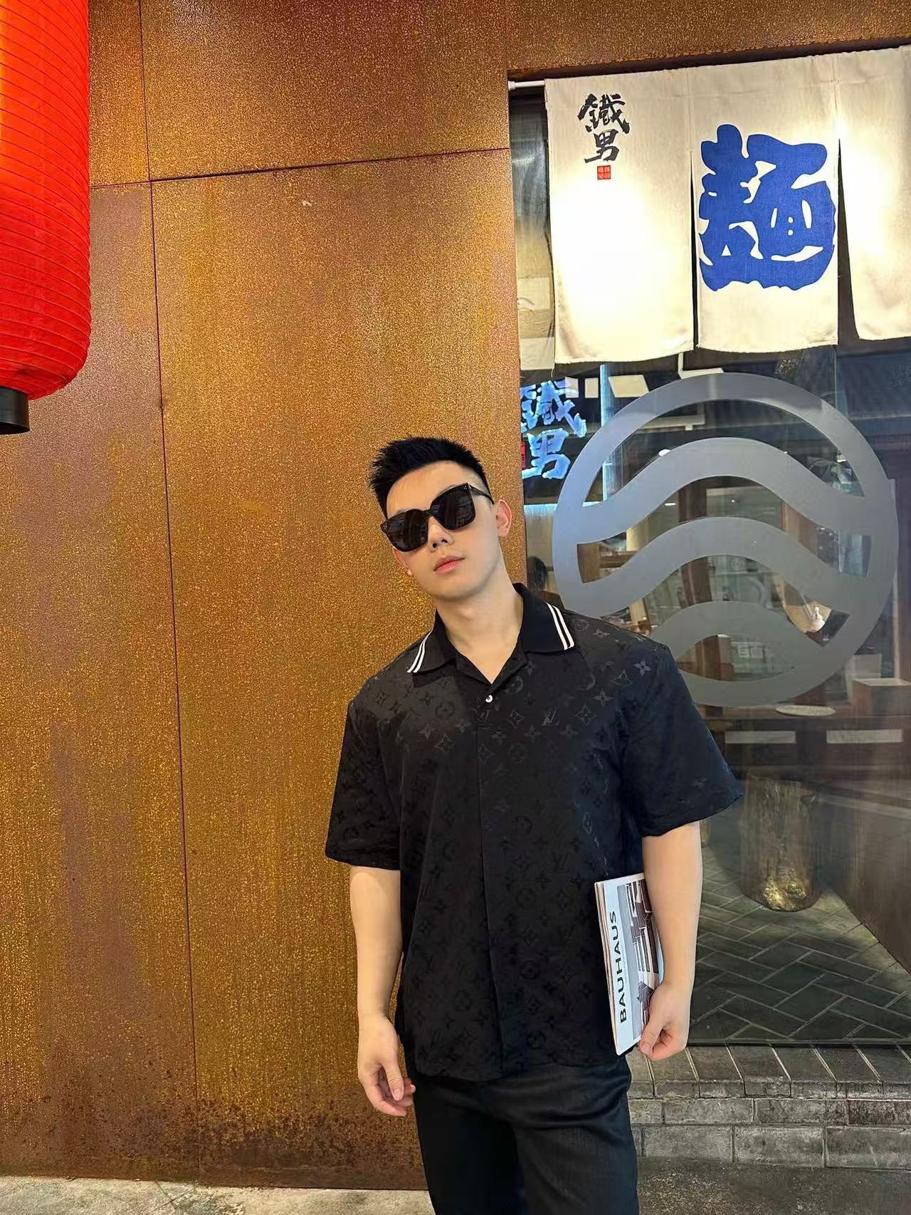 LV Damier Gradient Printed Silk & cotton Polo Short-Sleeved Shirt