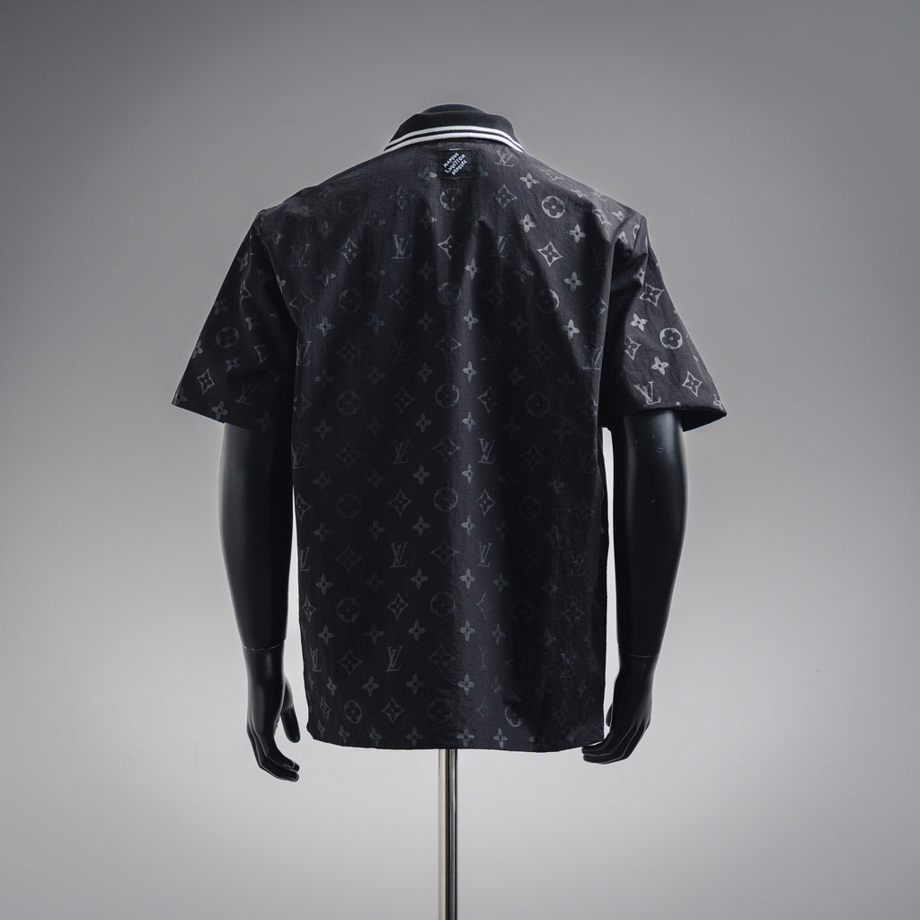 قميص بولو LV Damier Gradient المطبوع من الحرير والقطن بأكمام قصيرة