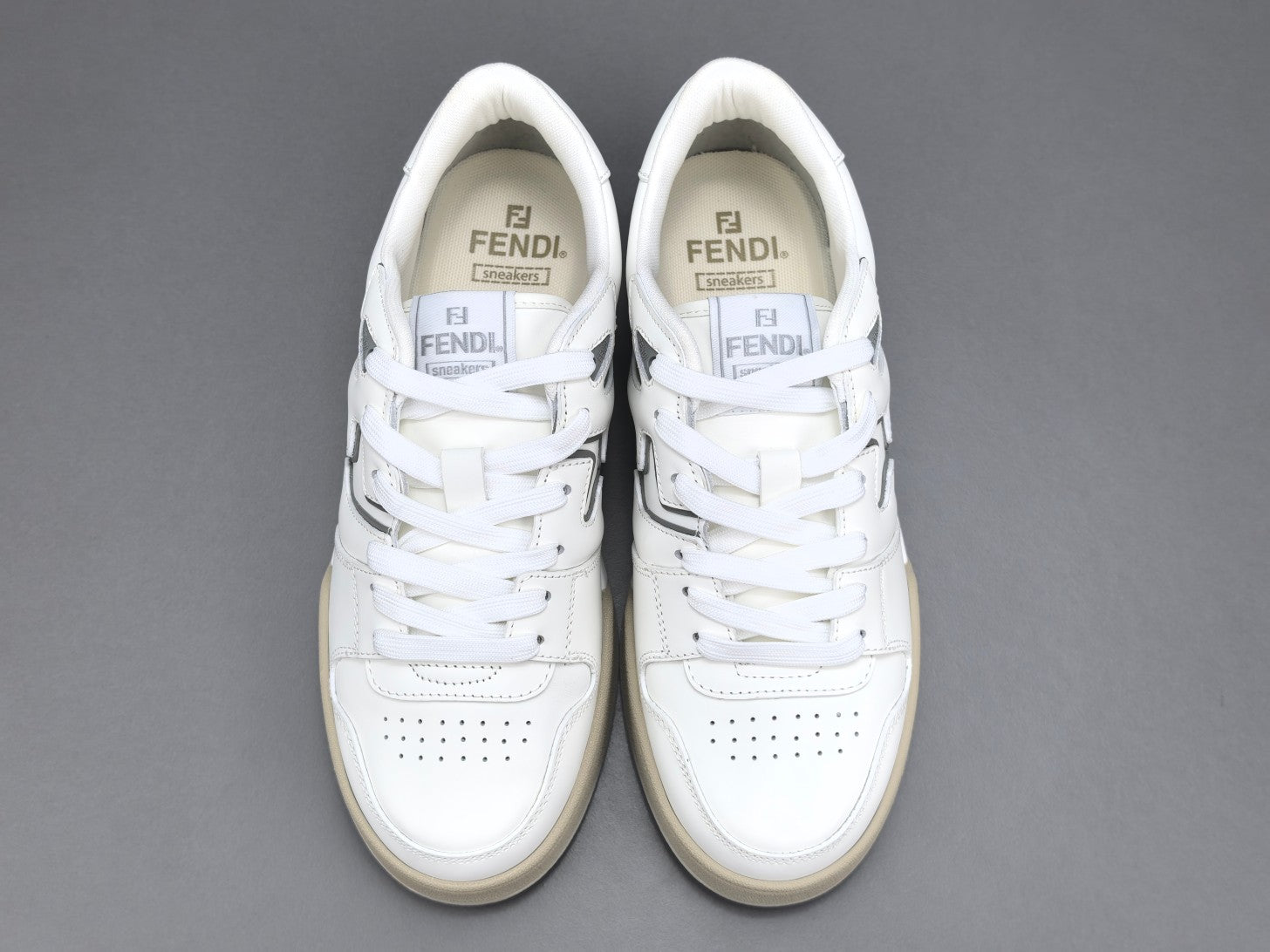 Fend! Match Sneakers FF Jacquard White & Black Suede Fabric Low Tops