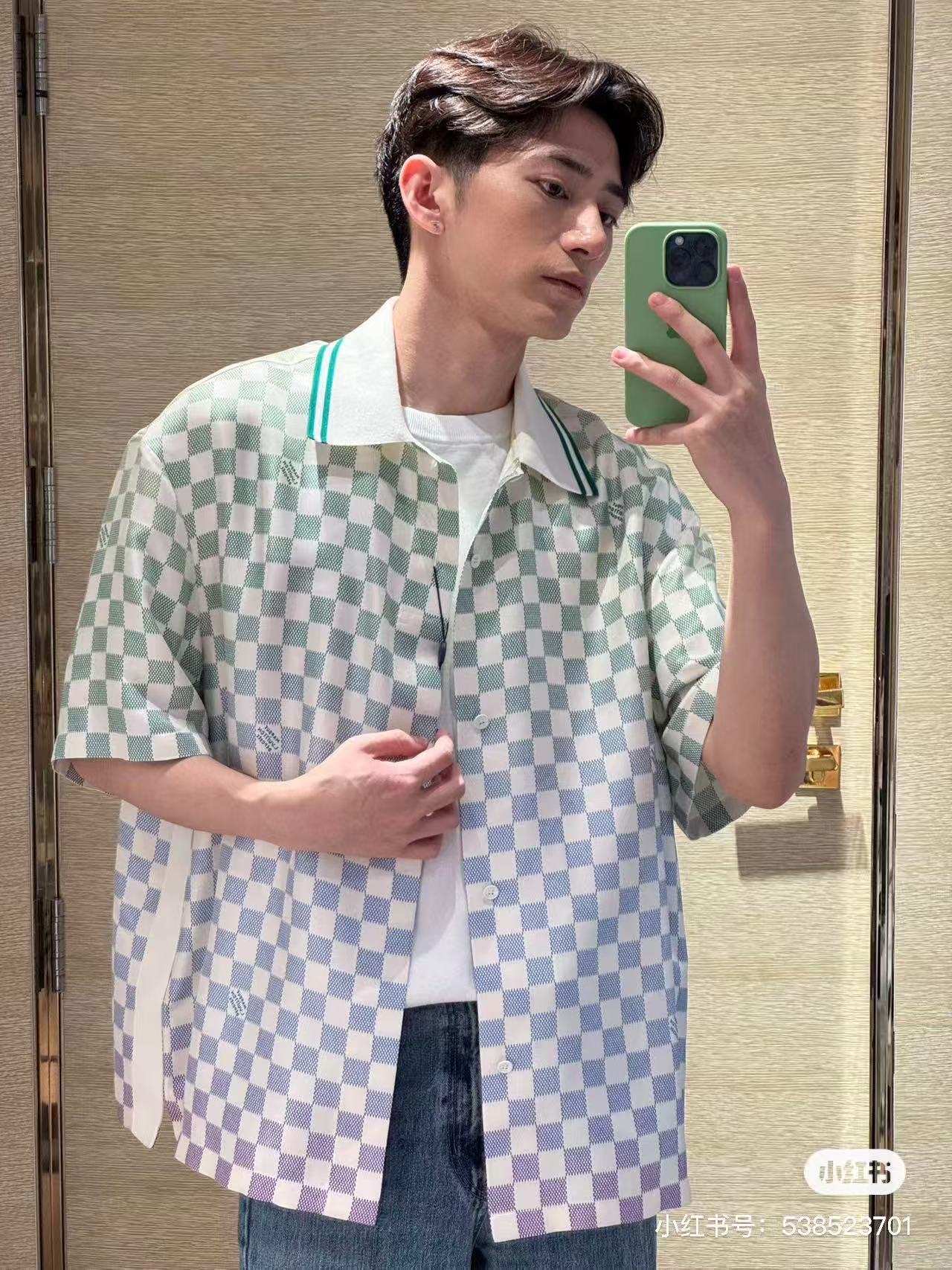 LV Damier Gradient Printed Silk & cotton Polo Short-Sleeved Shirt