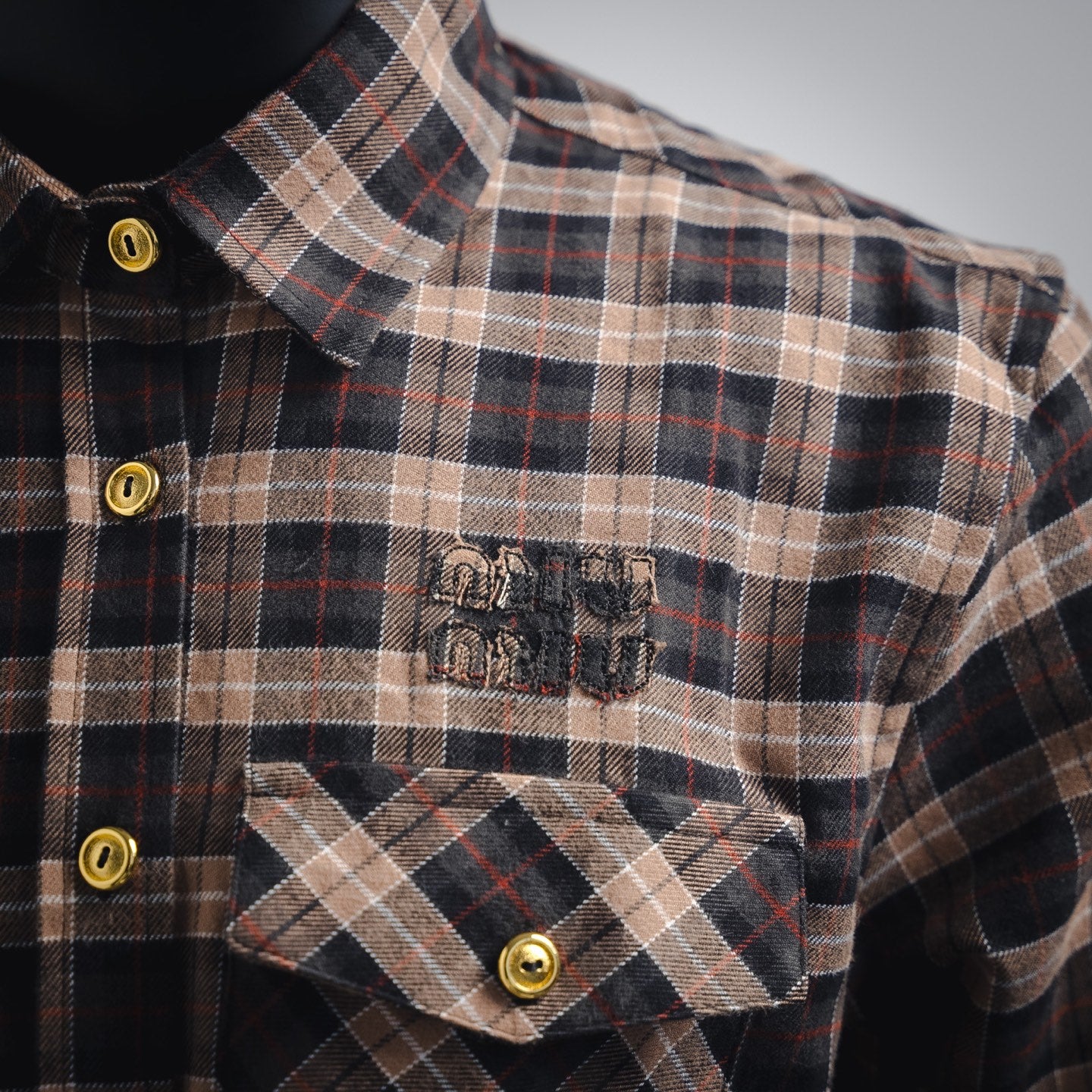 Miu Mi! Brown Wool Tartan Shirt