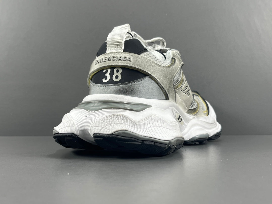 Balenciag! Cargo Round Toe Lace-Up Sneakers in White & gray