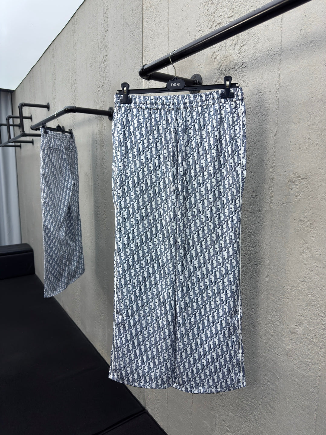 Dio! Monogram Printed Trousers Crafted From White & Blue Mulberry Sailk