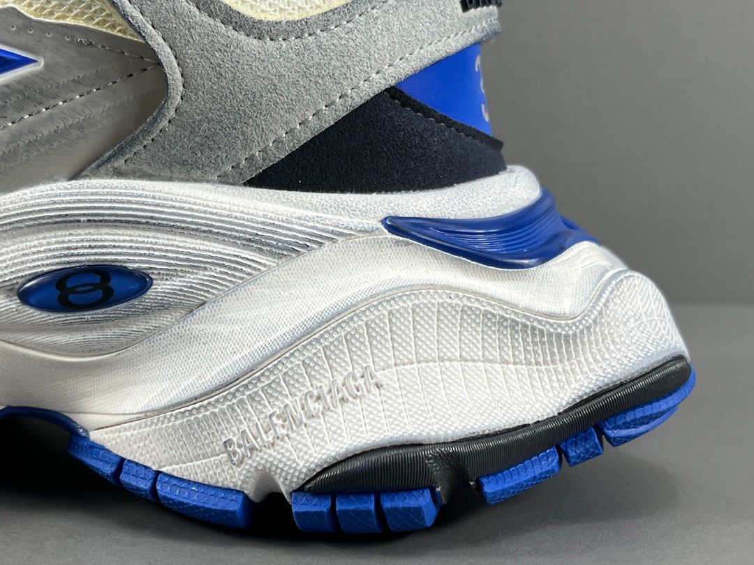 Balenciag! Cargo Round Toe Lace-Up Sneaker White & Blue