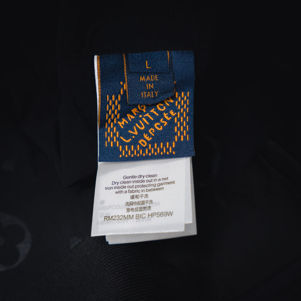 قميص بولو LV Damier Gradient المطبوع من الحرير والقطن بأكمام قصيرة