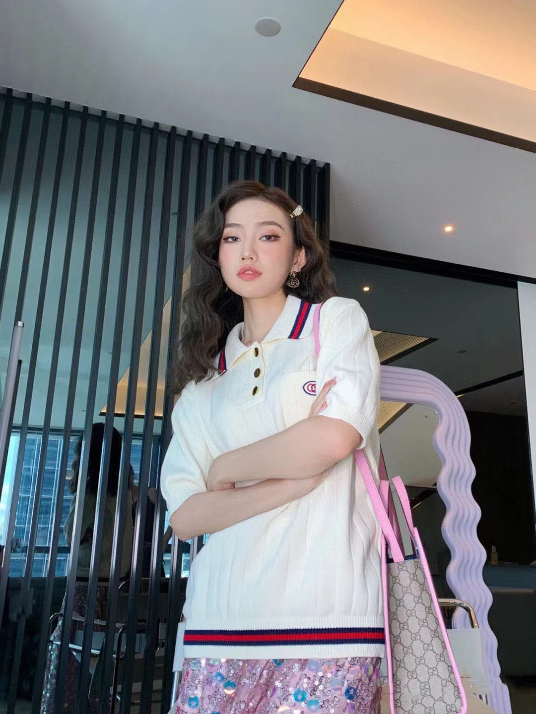 Gucci Web Stripe Knitted Polo Shirt